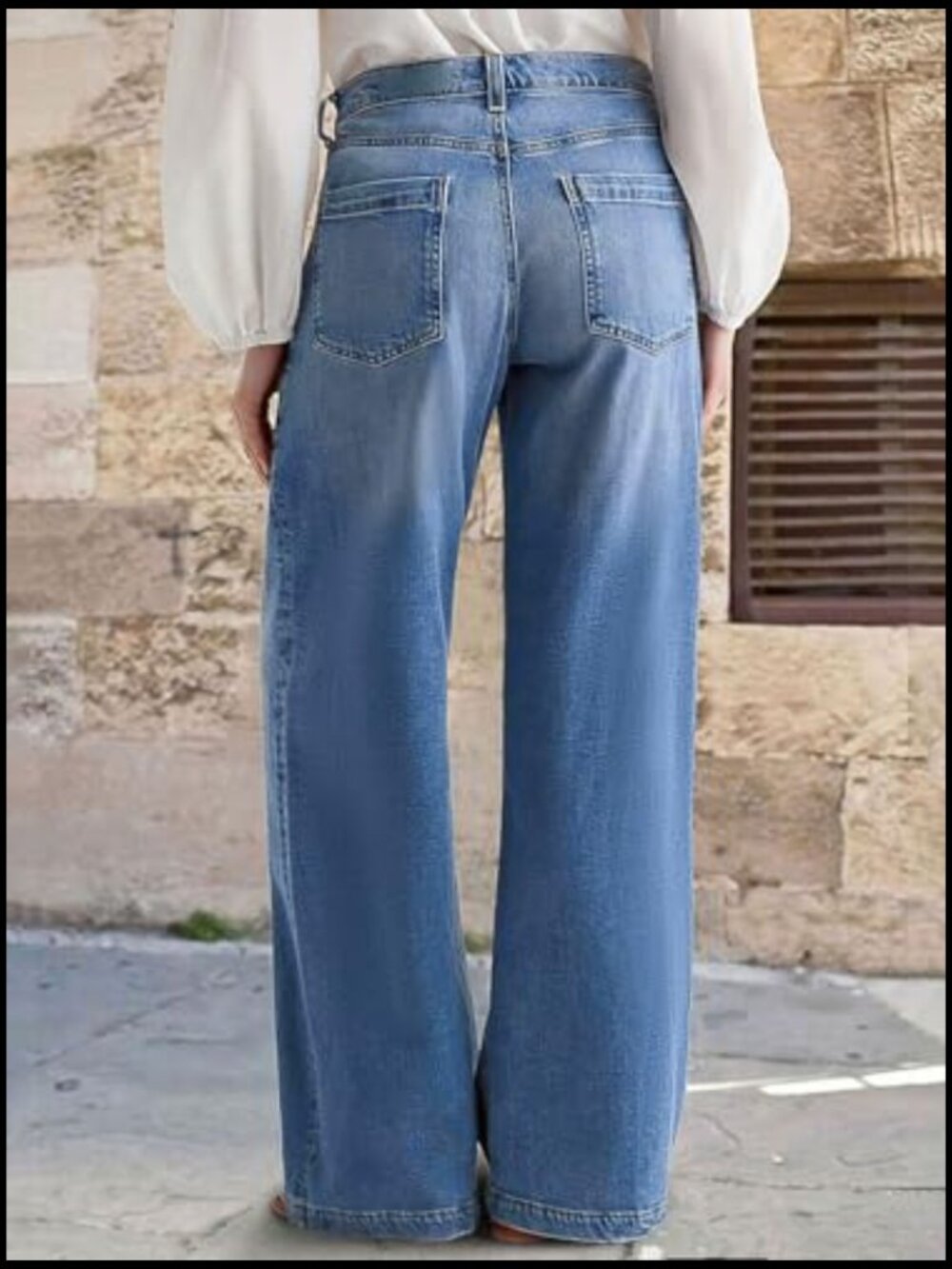 Wide Leg Baggy Jeans with Stitch Decor Denim Mid Waist - Picture 3 of 6